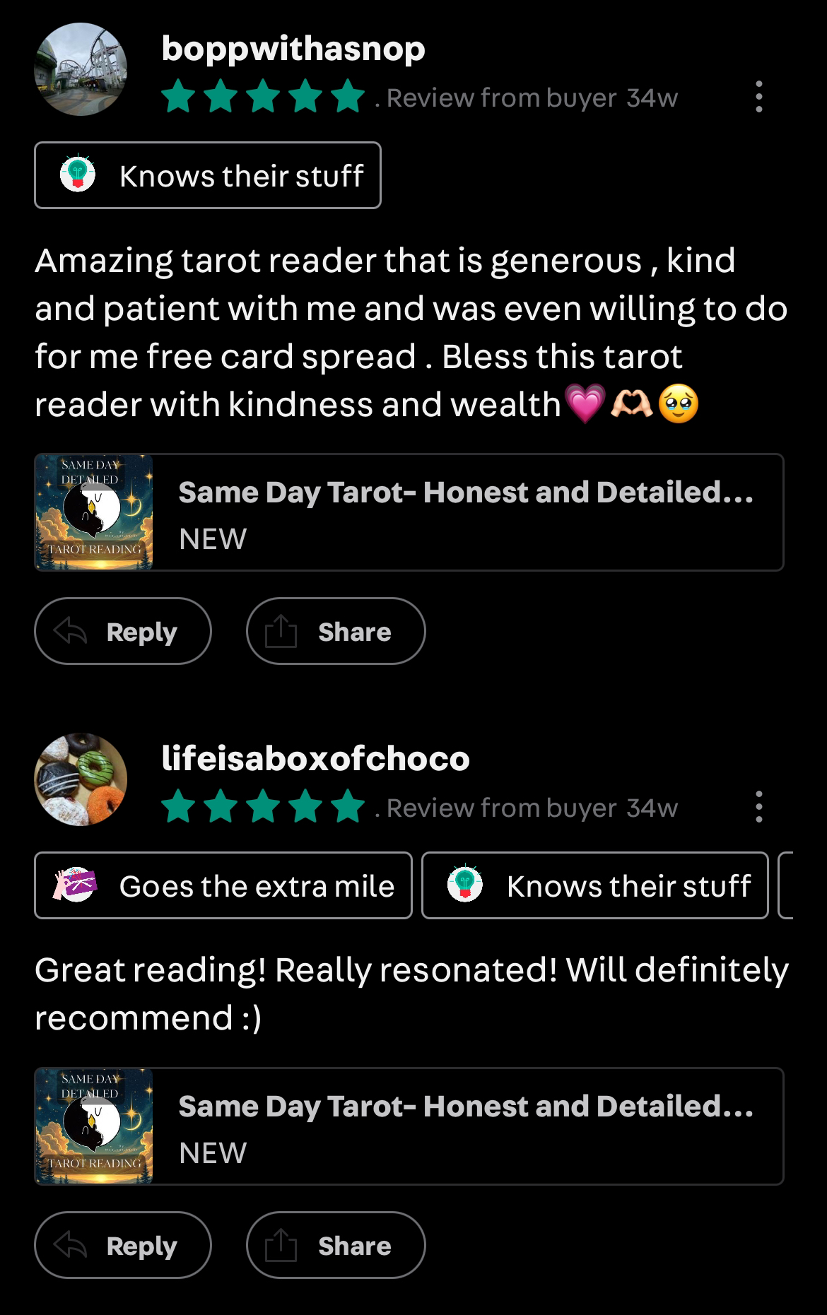 Customer review for tarot reading