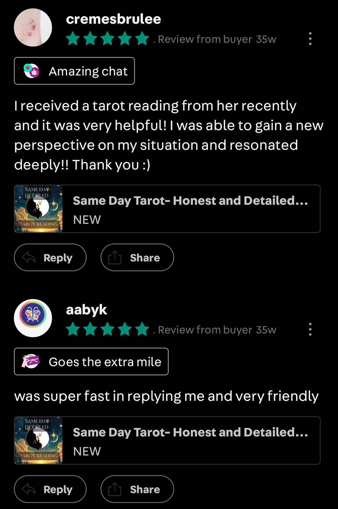 Customer review for tarot reading